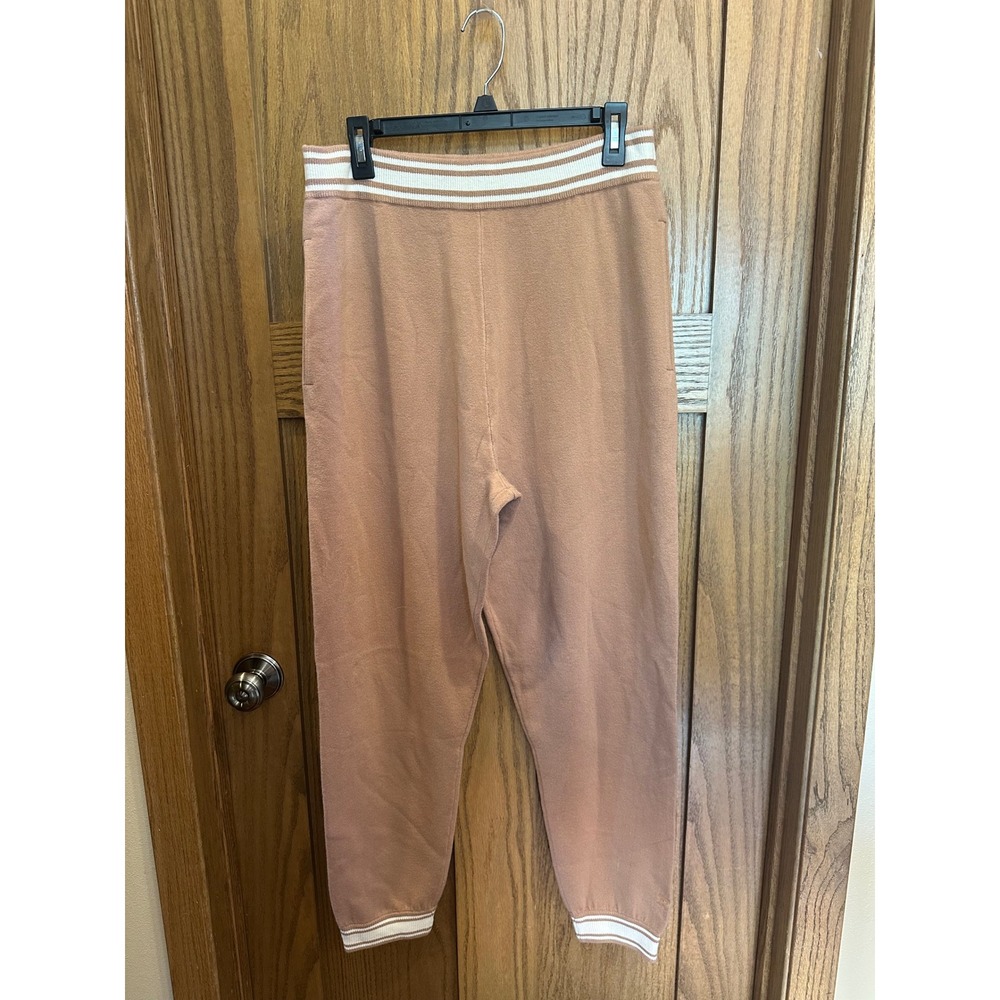 Victoria's Secret PINK Knit Joggers Camel Tan Striped Trim Lounge Pants Large